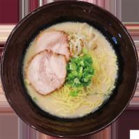 Tonkotsu Ramen Soup · Japanese style ramen. Original pork broth; pork chashu, garlic, bean sprout, and green onion.