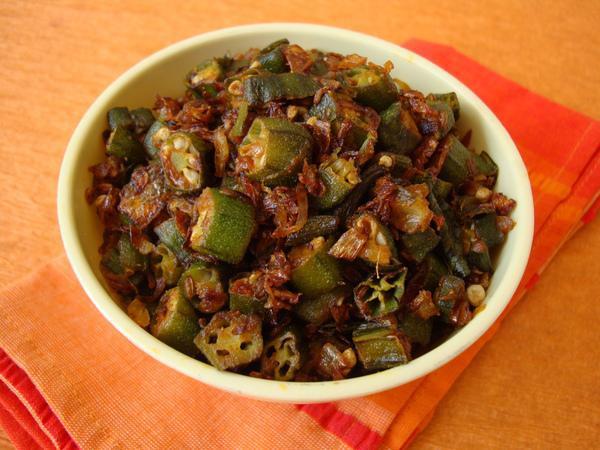 Bhindi Masala · Okra cooked with onions, tomatoes and bell peppers in tangy spices.