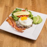 ROCKY BURGER · Our 8oz burger, sunny side up egg, avocado ＆ bacon served without the bun