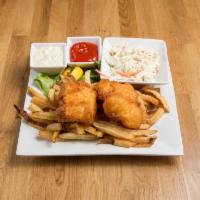 FISH ＆ CHIPS · Atlantic cod, house-made cajun chips ＆ coleslaw