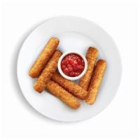 Mozza Sticks · Six perfectly crispy & melty Mozzarella cheese sticks served with marinara.