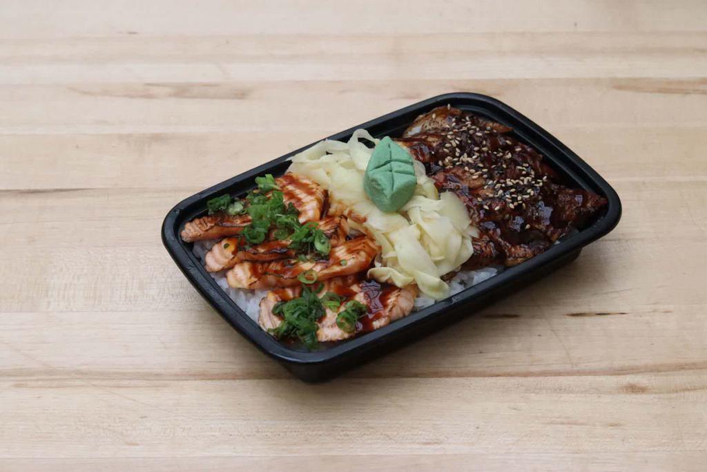 Box Seared #1 · The Box Seared contains 4 pieces of seared salmon sashimi and 4 pieces of seared unagi on top a layer of rice. The Box Seared contains complimentary ginger and wasabi. Consuming raw or undercooked seafood or eggs may increase your risk of foodborne illnesses.