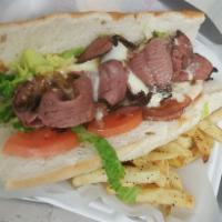 9. Not Yo Momma's Pastrami · Sauteed onions and garlic, pastrami, Boss sauce, and Meunster on a Cellone's hoagie bun with...