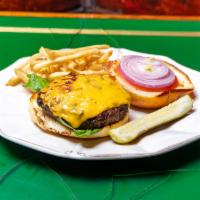 Tavern Burger · Locally sourced 8 oz. burger served on a toasted bun with traditional toppings and a dill pi...