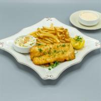 Fish and Chips  · Cod fillet fried to a crispy golden brown. Served with french fries and coleslaw.