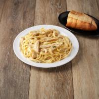 Chicken Alfredo · Grilled chicken breast on fettuccini with our homemade Alfredo sauce.