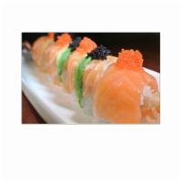 Orange Blossom Roll · Raw. Tempura shrimp and cucumber topped with salmon, avocado and tobiko.