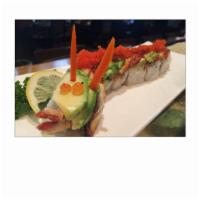 Dragon  · Tempura shrimp, cucumber topped with unagi, avocado, masago, unagi sauce. 