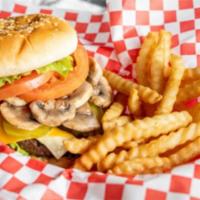 H8. Grilled Mushroom Burger · One Third Pound (1/3) of Char-broiled fresh Angus beef Patty with Lettuce, Tomato, Pickles, ...