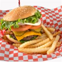 H6. Bacon Cheese Burger · One Third Pound (1/3) of Char-broiled fresh Angus beef Patty and Bacon with Lettuce, Tomato,...