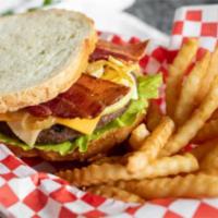 H7. Bacon Sourdough Burger · One Third Pound (1/3) of Char-broiled fresh Angus beef Patty and Bacon on sourdough with Let...