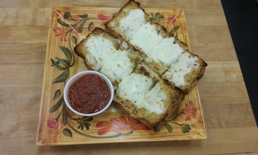 Garlic Bread with Cheese · Garlic bread made from our in store baked bread. Served with a side of marinara.