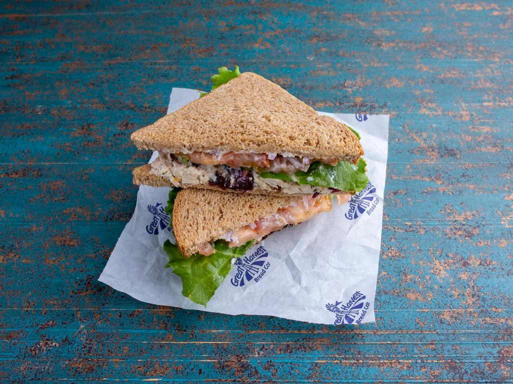 Chicken Berry Pecan Sandwich Combo · Chicken salad made with chicken breast, seasoned roasted pecans and cranberries on our honey whole wheat bread.