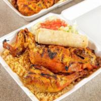 Char-Boiled Chicken with Rice and Beans · Coleslaw.