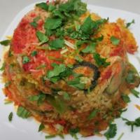 Himalayan Vegetable Biryani · White Basmati Rice cooked with fresh green peas, carrots, broccoli, cauliflower, zucchini ve...