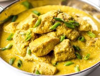 Lamb Korma · Boneless lamb cooked in a creamy sauce with coconut milk mixed with other Himalayan herbs and spices. Served with basmati rice or butter naan.