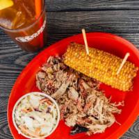 Pulled Pork Platter · Served with garlic toast and two sides