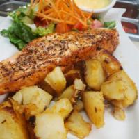 Grilled Salmon Fillets Lunch  · Mediterranean style marinated.