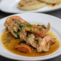 Camarones al Mojo de Ajo · Shrimp in garlic sauce. Served with a choice of side.