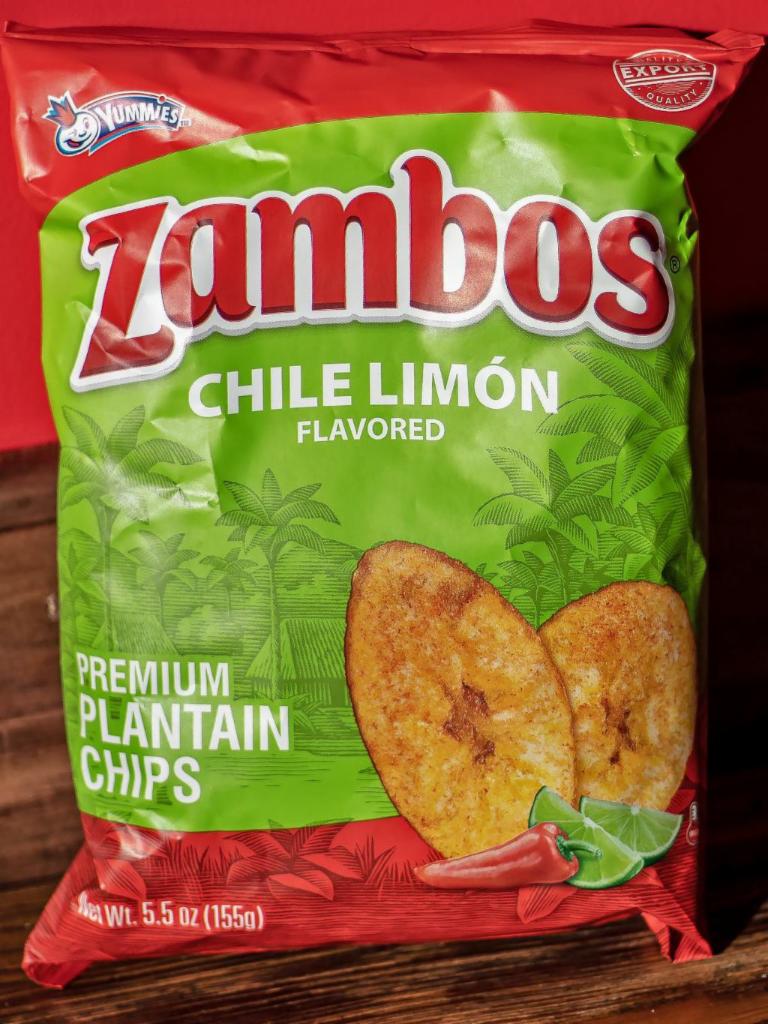 Zambos Chili Limón Premium Plantain Chips · Zambos Imported Premium Plantain Chips Chili Limón (Lemon) Flavored 5.5oz bag
Tajaditas de Plátano