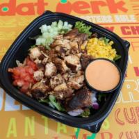 Tropical Chicken Salad Combo · Well seasoned boneless chicken breast and thighs, with little to no heat. Add your toppings ...