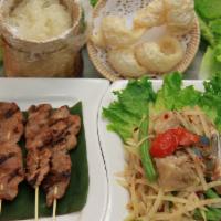Som Tum Pu Parah Set · Shredded green papaya, pickled blue crab, tomatoes, dried chili, Thai anchovy juice, garlic,...