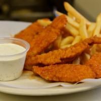 Chicken Fingers · Tossed in your choice of sauce or plain. Served with your choice of ranch or bleu cheese dre...