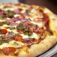 All Meat Pizza · Loaded with pepperoni, Italian sausage, salami, crumbled meatballs and ham.