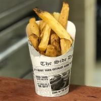 Hand Cut Fries · Hand cut potatoes, blanched and fried to order.