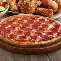 Pepperoni Pizza · Our classic cheese pizza topped with a generous helping of pepperoni.