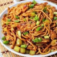 77. Assorted Fried Noodles / 什錦炒面 · Noodles stir fried with diced chicken, beef, shrimp, eggs, shredded cabbage, sprouts, shredd...