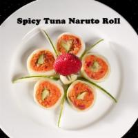 Spicy Tuna Naruto Low Carb Roll · 5 pieces. Spicy tuna, crunch and avocado wrapped with cucumber.