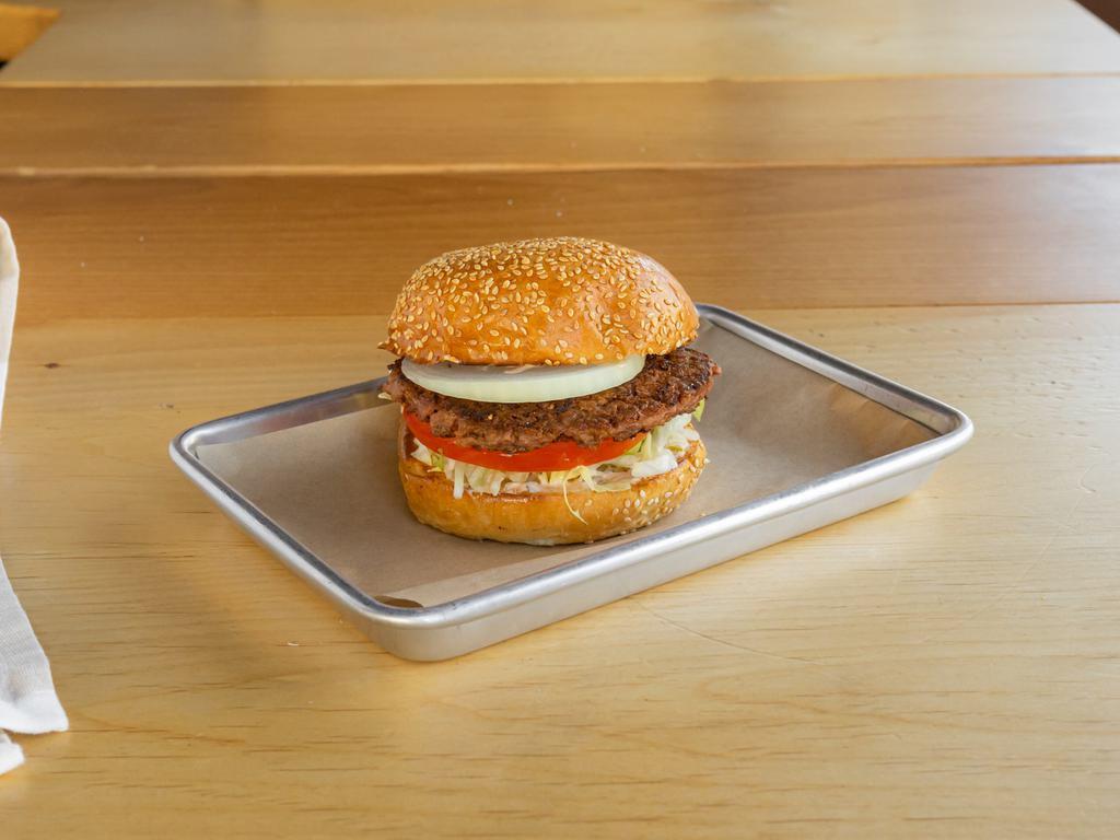 The Beyond Burger · A plant-based patty, that is without soy, GMO's, cholesterol and is gluten-free. Come with onions, lettuce, tomatoes, and our secret sauce.