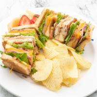 Club Deluxe Sandwich · Turkey or ham with bacon, cheddar, Swiss cheese, fresh lettuce, tomato and grilled bread.