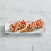I-25 Roll · Shrimp tempura, cream cheese and avocado topped with tuna and salmon.