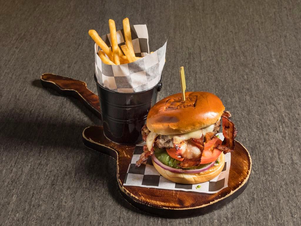 Rock and Wings Burger · Fresh, made to order burger, avocado, bacon and jack cheese.
