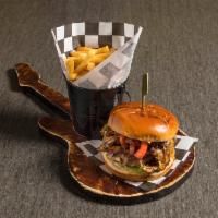 Kumbala Burger · Fresh, made to order burger topped with sauteed mushrooms, grilled onions, roasted poblano p...