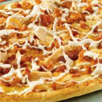 Chicken Ranch Pizza · Mozzarella Cheese, Pizza sauce, Marinated Fresh Crispy Chicken, Onions, Fresh Garlic and Top...