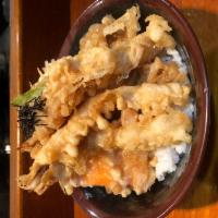 Ten Don · 2 shrimp and 4 veggie tempura over rice.