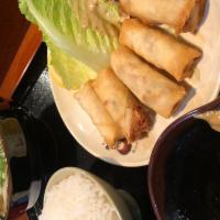 Veggie Spring Roll Set Combo · Comes with udon and white rice.