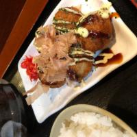 Takoyaki Set Combo · Octopus ball with udon and white rice.