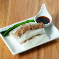 Beef Funn Roll - 牛肉肠粉 · Steamed rice crepes stuffed with Beef, served with  special soy reduction