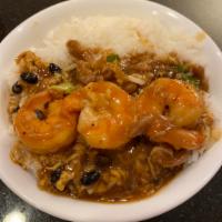 Shrimp with Lobster Sauce - 蝦龍糊 · Shrimp sauteed with minced pork, black bean, and garlic in a lobster sauce.