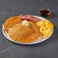 Roo's Pancake Breakfast · 2 fluffy buttermilk pancakes served with your choice of 2 eggs any style and your choice of ...