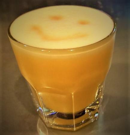 Maracuya Sour · Must be 21 to purchase. Pisco, fresh lime juice, Maracuya, pasteurized egg white, syrup, dash of bitters.
