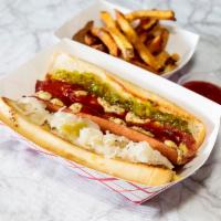 Hummel Hot Dog · 3 oz. natural casing split hot dog, your choice of sauces and toppings (onion, relish or sau...