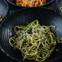 Pasta Pesto · Most popular. Fresh garlic, basil and olive oil with spaghetti.