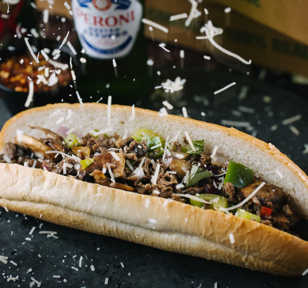 Philly Sub · Most popular. Steak or chicken topped with mushrooms, onions, green peppers and cheese.