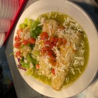 Enchiladas Verde · Your choice of steak, chicken or cheese enchilada covered with tomatillo sauce, grilled onio...