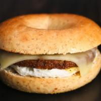 Impossible Sausage · Egg, impossible sausage and cheese on ciabatta roll or toasted bagel.